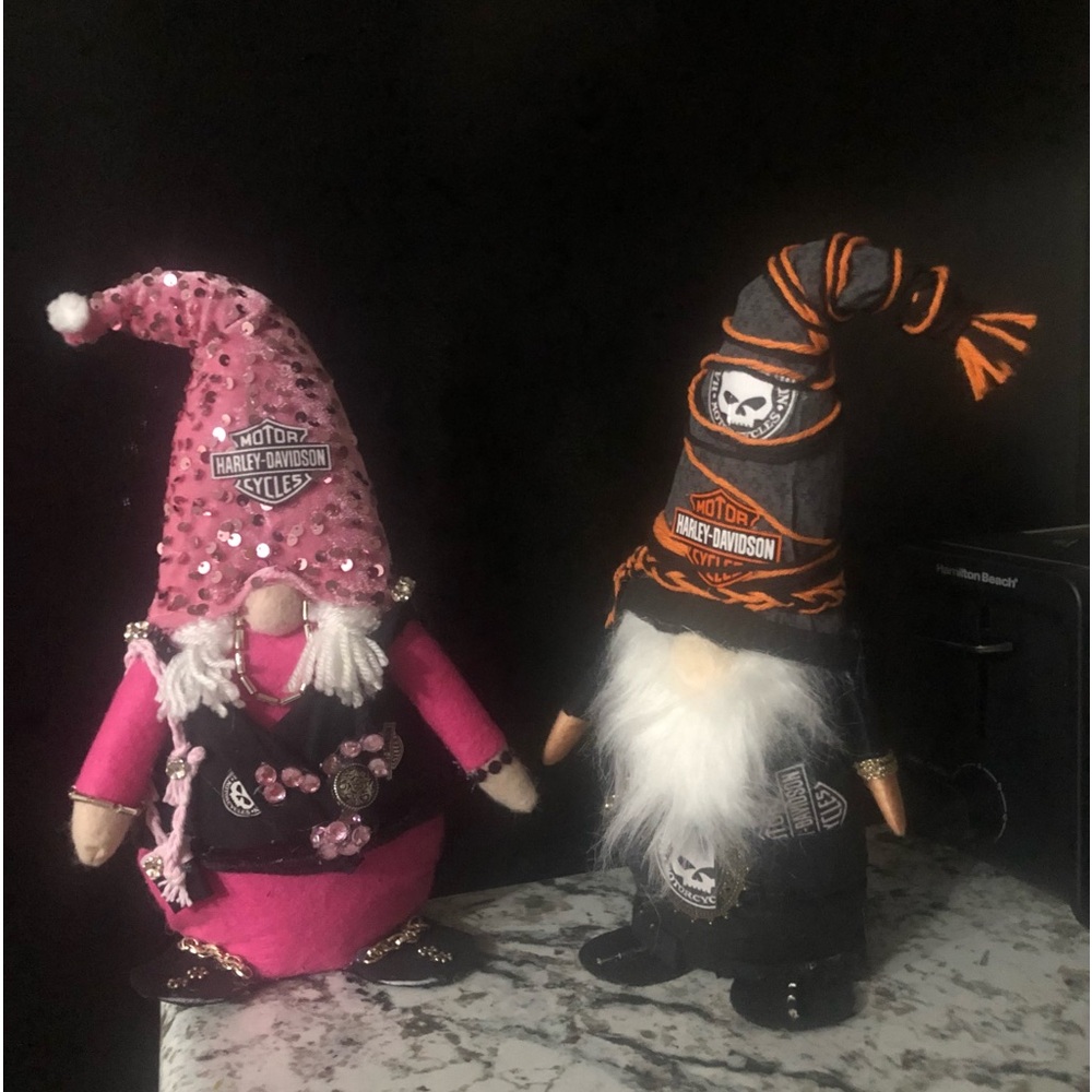 Harley Davidson Gnome Biker Man and Biker Woman. Handmade.